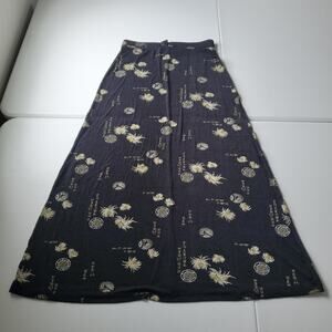 90s Asian y2k Skirt Womens Medium Black Floral A-Line Long Stretch Boho Jersey
